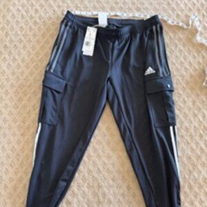 NWT adidas Tiro Black White Cargo Women's Track Pants L Zip Pocket Tapered Leg